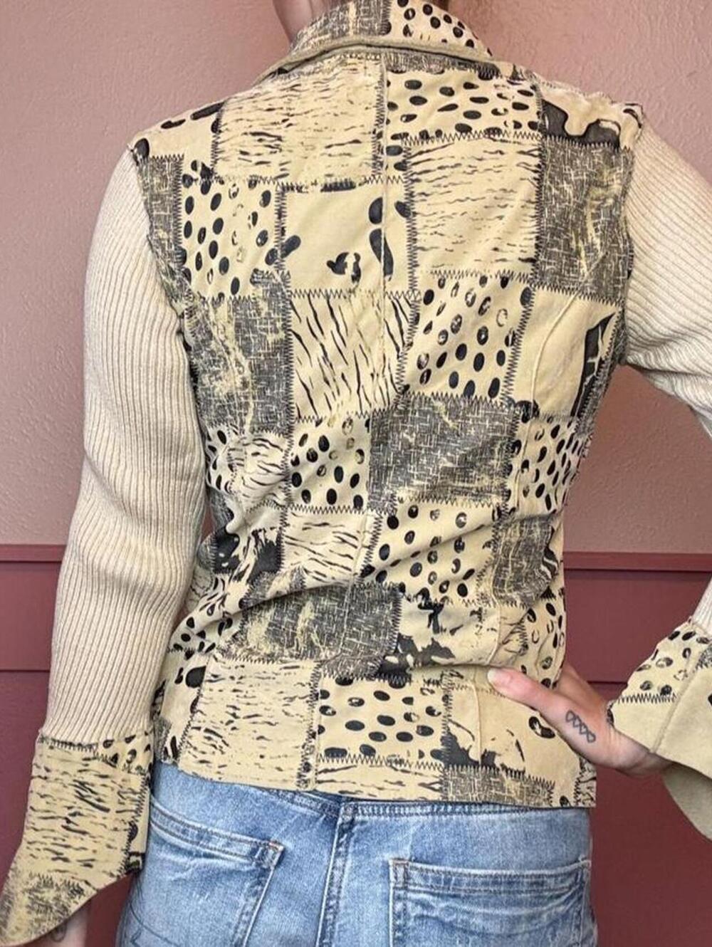 animal patchwork jacket cream black bell sleeves early 2000s vintage y2k - Picture 6 of 8